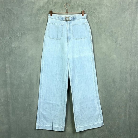 Polo Ralph Lauren Denim - POLO Ralph Lauren Womens High Rise Wide Leg Blue Jeans Linen/Cottton Size 27